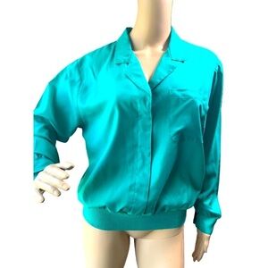 Ashleigh Morgan Green Button-up Long Sleeve Collared Pocket Blouse Size 12